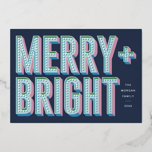 Merry + Bright Marquee Foil Carte de vacances - Bl (Recto)