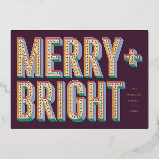 Merry + Bright Marquee Foil Carte de vacances - Vi (Recto)