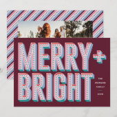 Merry + Bright Marquee Holiday Kaart - Rood (Voorkant / Achterkant)