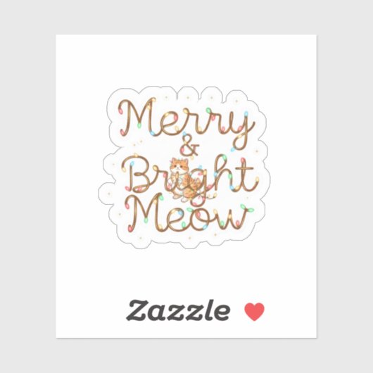 Merry & Bright Meow Cat Silhouette Christmas  Sticker (Vel)
