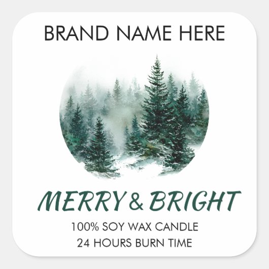 Merry & Bright Modern Pine Trees Candle Label (Voorkant)