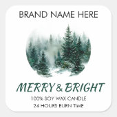 Merry & Bright Moderne Dennengebieden Kaarslabel Vierkante Sticker (Voorkant)