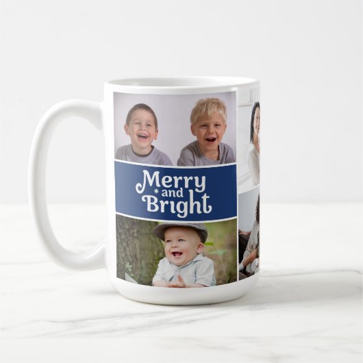 Merry & Bright Multi-Foto Vakantie Blauwe aangepas Koffiemok (Links)