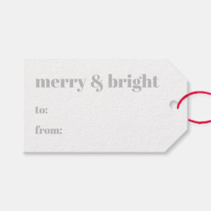 Merry & bright naar grijs wit kerstfeest cadeaulabel