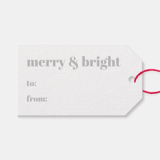 Merry & bright naar grijs wit kerstfeest cadeaulabel (Voorkant (Horizontaal))