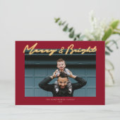 Merry & Bright Neon Lettering Photo Holiday Card (Staand voorkant)