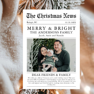 Merry & Bright Newspaper Familiefoto Feestdagenkaart