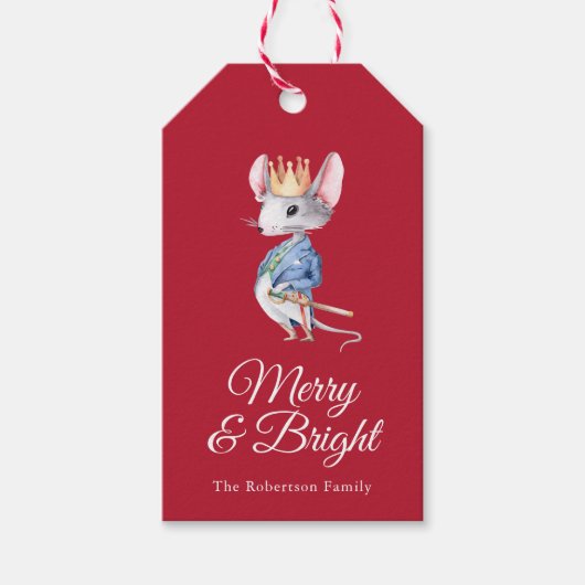 Merry & Bright Nutcracker Mouse Christmas Cadeaulabel (Voorkant)