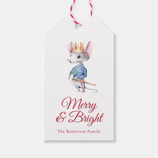 Merry & Bright Nutcracker Mouse Christmas Cadeaulabel (Voorkant)