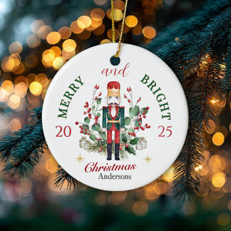 Merry & Bright Nutcracker Solder Holly Berry Keramisch Ornament