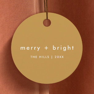 Merry + Bright   Ocher Mustard Gold Kerstmis Bedankjes Labels