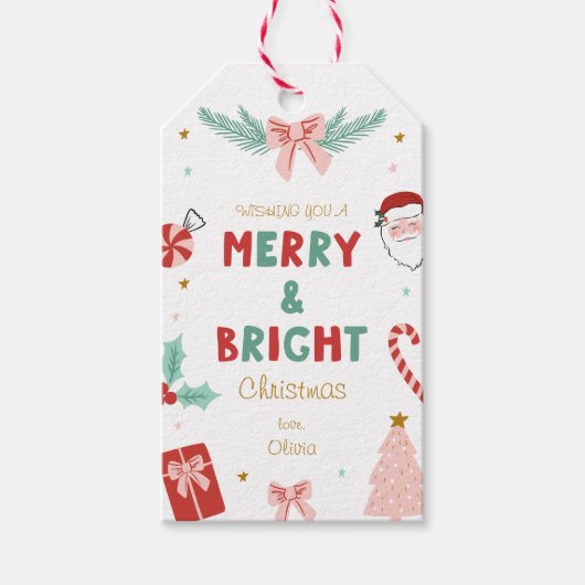 Merry & Bright Pastel Mooie Kerstcadeau Labels Cadeaulabel (Voorkant)