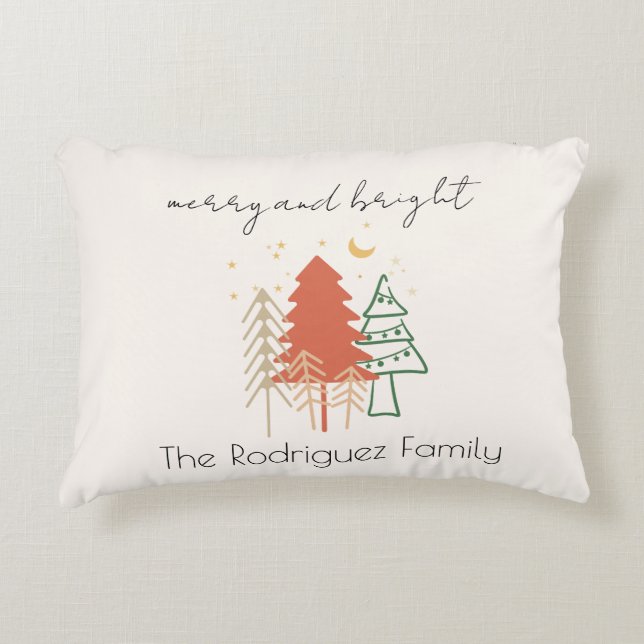 Merry & Bright Pastels Hand getrokken kerstbomen Accent Kussen (Voorkant)