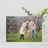 Merry, Bright, Peace, Light | Kerstfotokaart Feestdagenkaart (Staand voorkant)