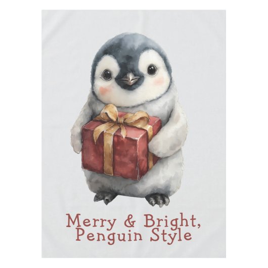 Merry & Bright Penguin Christmas Tafelkleed (Voorkant)