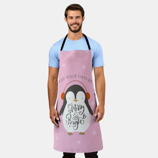 Merry Bright Penguin Whimsical Kerstroze Schort (Gedragen)