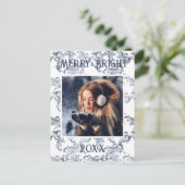 Merry & Bright Photo Blue  vakantie Briefkaart (Staand voorkant)