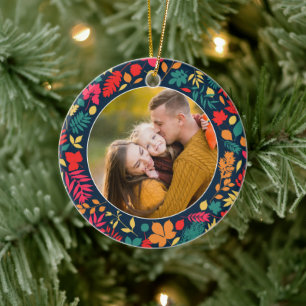 Merry & Bright Photo Colorful Leaf Pattern Keramisch Ornament