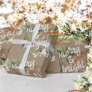 Merry & Bright Pine Bough Berries & Candlelight Cadeaupapier