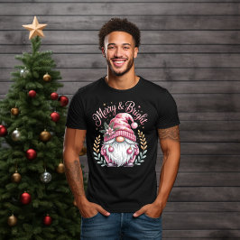 Merry & Bright Pink Christmas Gnome T-shirt