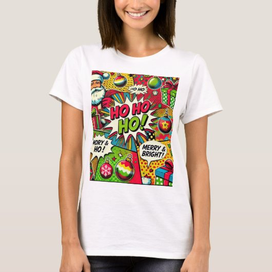 Merry & Bright Pop Art - T-shirt de Noël gras (Devant)