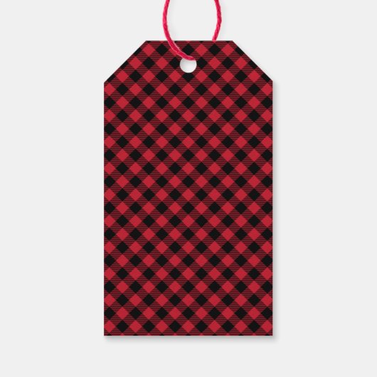 Merry Bright Red Black Buffalo Plaid Tartan Cadeaulabel (Achterkant)