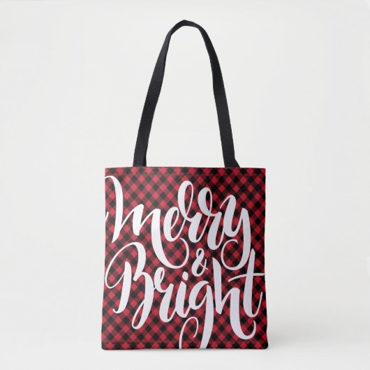 Merry Bright Red Black Buffalo Pset Tartan Xmas Draagtas (Voorkant)