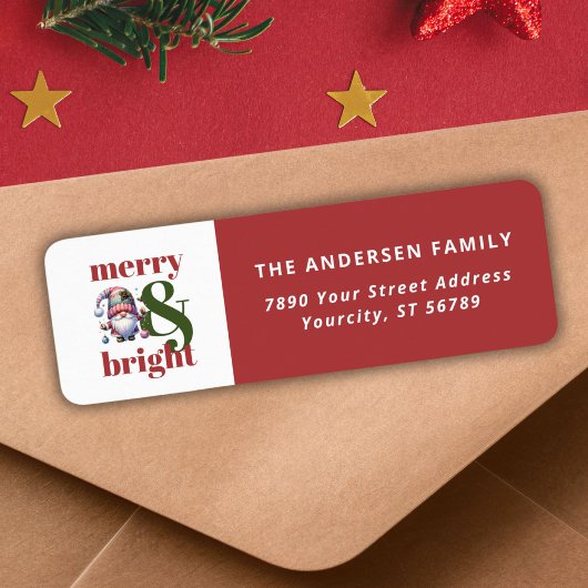 Merry & Bright Red Bold Typography Retouradres Etiket