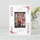 Merry & Bright Red Bow Foto Kerst Kaart (Staand voorkant)