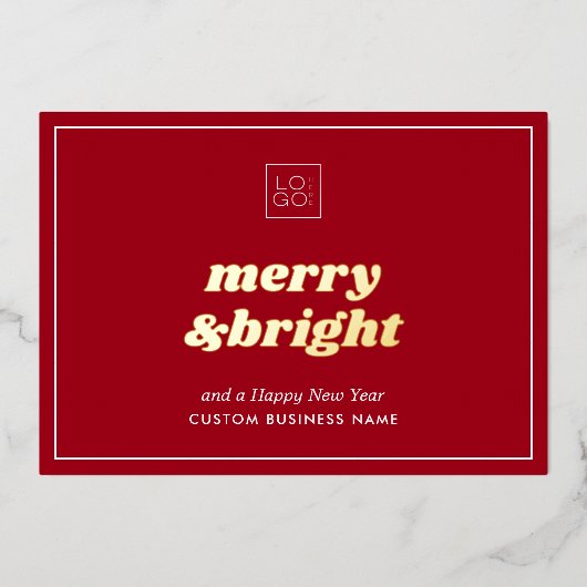 Merry & Bright Red Custom Logo Holiday Kaart (Voorkant)