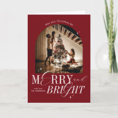 Merry & Bright Red Elegant Script minimalistische Feestdagen Kaart (Voorkant)