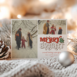 Merry & Bright Retro 2 Foto Feestdagenkaart