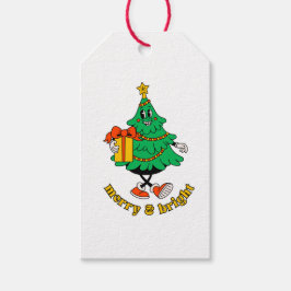 Merry & Bright Retro Christmas Tree Gift Label Cadeaulabel