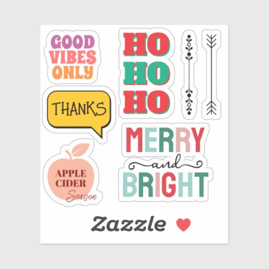Merry & Bright—Retro Holiday Sticker Pack (Feuille)