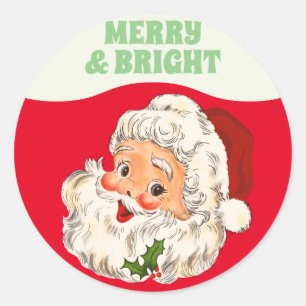 MERRY & BRIGHT Retro Jolly Kerstmis Ronde Sticker