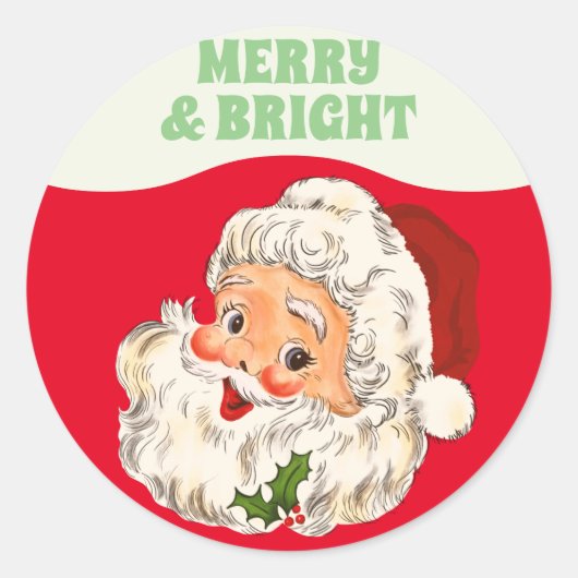 MERRY & BRIGHT Retro Jolly Kerstmis Ronde Sticker (Voorkant)