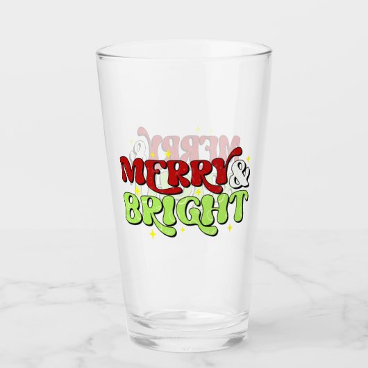 Merry & Bright - Retro Kerstmis Prettige feestdage Glas (Voorkant)