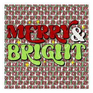 Merry & Bright - Retro Kerstmis Prettige feestdage Perfect Poster