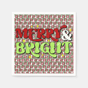 Merry & Bright - Retro Kerstmis Prettige feestdage Servet