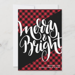Merry Bright Rood Zwart Buffalo Plaid Geen Foto Feestdagenkaart
