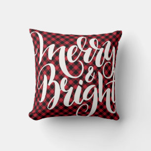 Merry Bright Rood Zwart Buffalo Plaid Tartan Kers Kussen