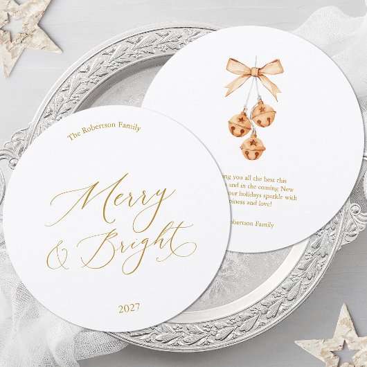 Merry & Bright Round Christmas Card with Bells Kaart