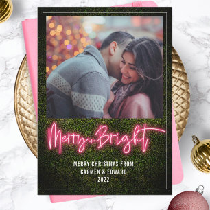 Merry + Bright Roze Neon Buxus Kerst Foto Feestdagenkaart