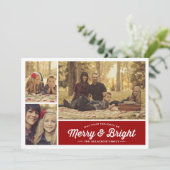 Merry & Bright Ruby 3 Foto Holiday Greeting Feestdagenkaart (Staand voorkant)