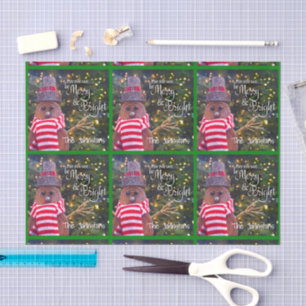 Merry Bright Rustic Snowman Naam Groen Patroon Tissuepapier