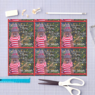 Merry Bright Rustic Snowman Naam Red Pattern Schat Tissuepapier