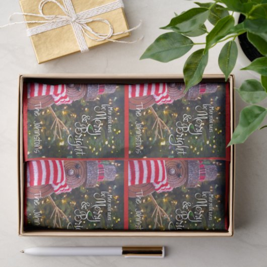 Merry Bright Rustic Snowman Naam Red Pattern Schat Tissuepapier (Geschenk)