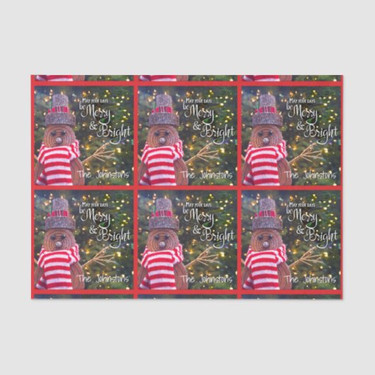 Merry Bright Rustic Snowman Naam Red Pattern Schat Tissuepapier (Voorkant)