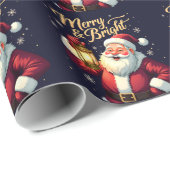 Merry Bright Santa Holding Lantern Illustration Cadeaupapier (Rol Hoek)