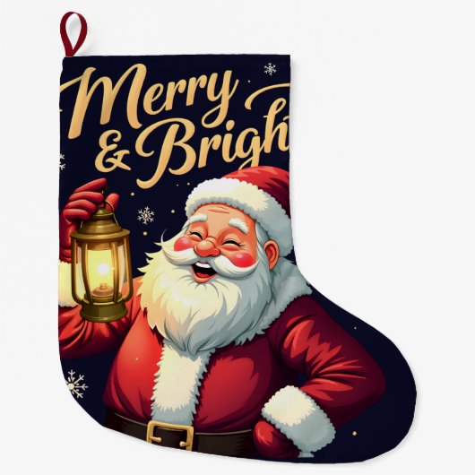 Merry Bright Santa Holding Lantern Illustration Grote Kerstsok (Voorkant)